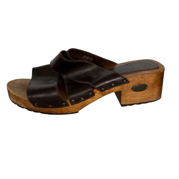 Y2K Candies wooden leather strappy clogs shoes size 10 - Picture 4 of 9